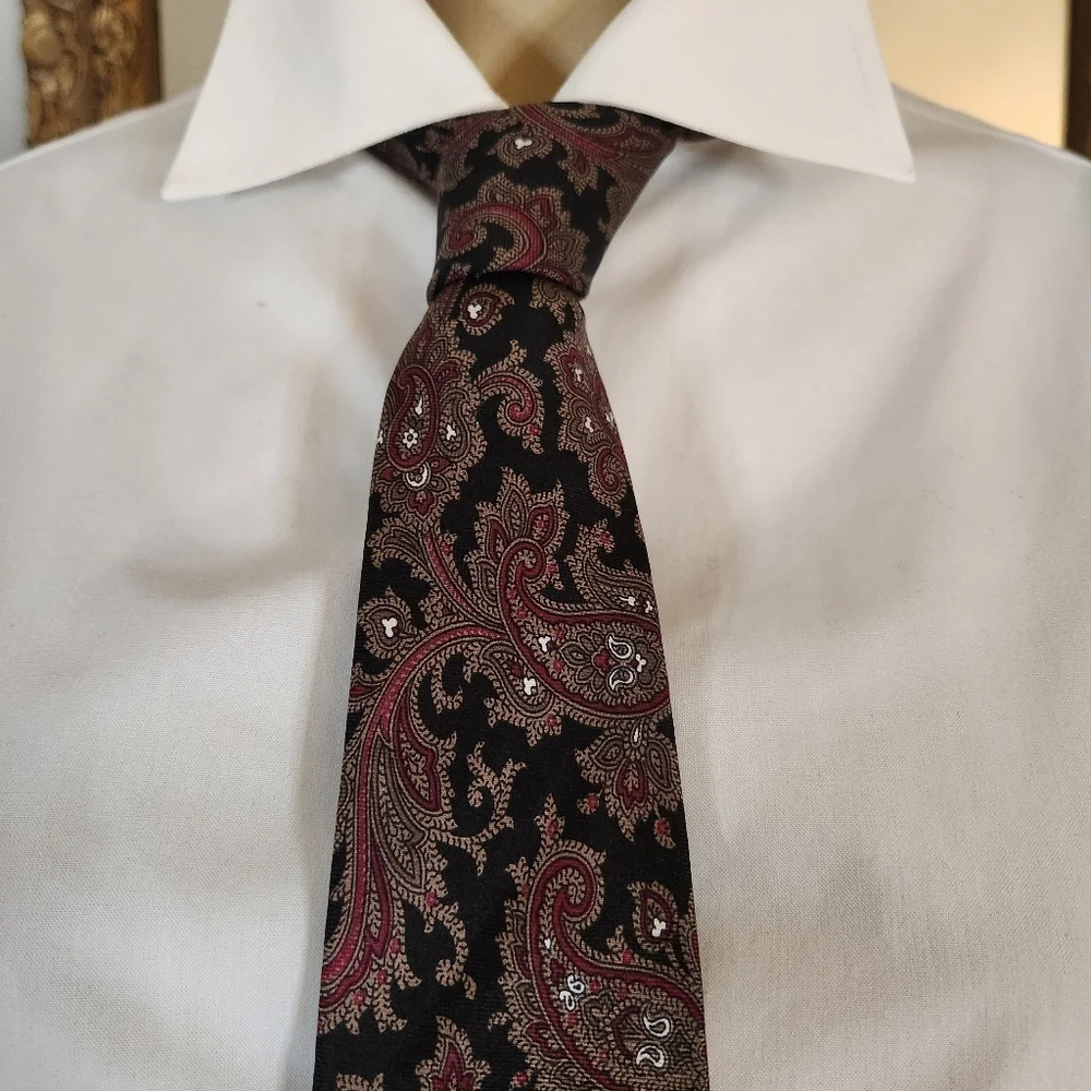 Vintage 80s Christian Dior Silk Black Paisley Tie Red Academia Designer Heritage